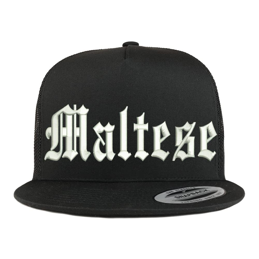 Trendy Apparel Shop Old English Maltese 5 Panel Flatbill Trucker Cap