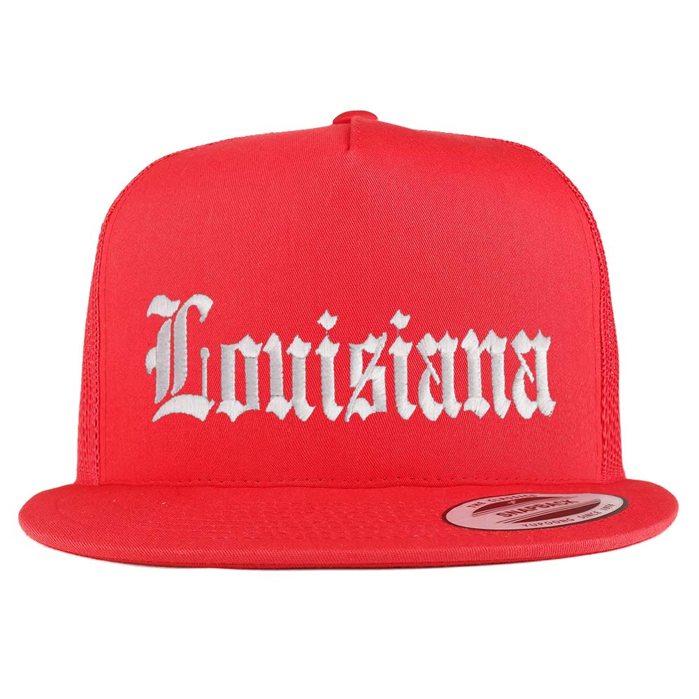 Trendy Apparel Shop Louisuana State Old English 5 Panel Flatbill Trucker Cap