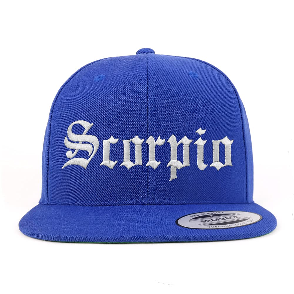 Trendy Apparel Shop Scorpio Old English Embroidered Flatbill Snapback