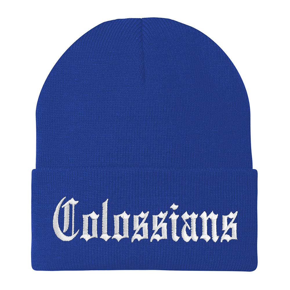 Trendy Apparel Shop Colossians Old English Embroidered Long Cuff Beanie