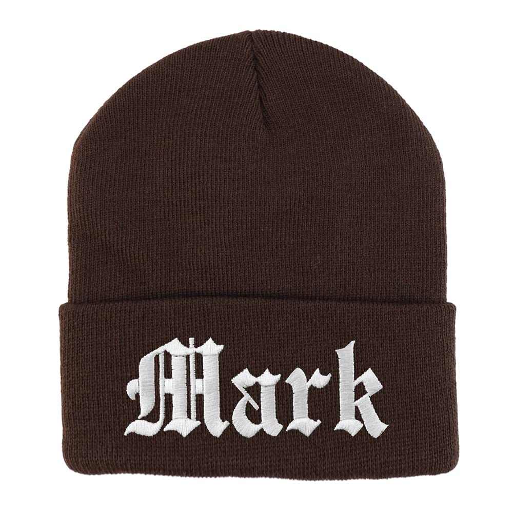 Trendy Apparel Shop Mark Old English Embroidered Long Cuff Beanie