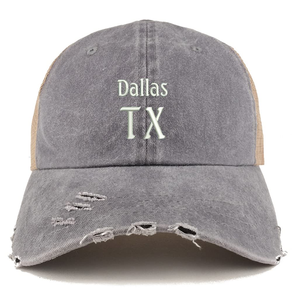 Trendy Apparel Shop Dallas TX Embroidered Frayed Bill Trucker Mesh Back Cap
