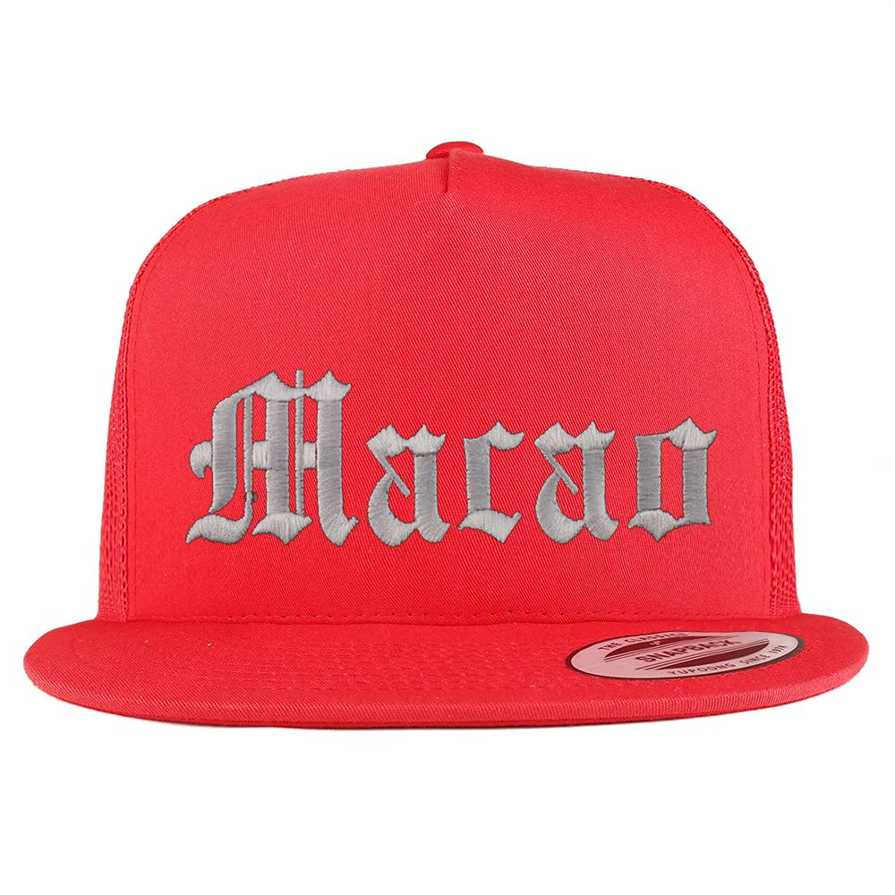 Trendy Apparel Shop Macao Old English 5 Panel Flatbill Trucker Cap