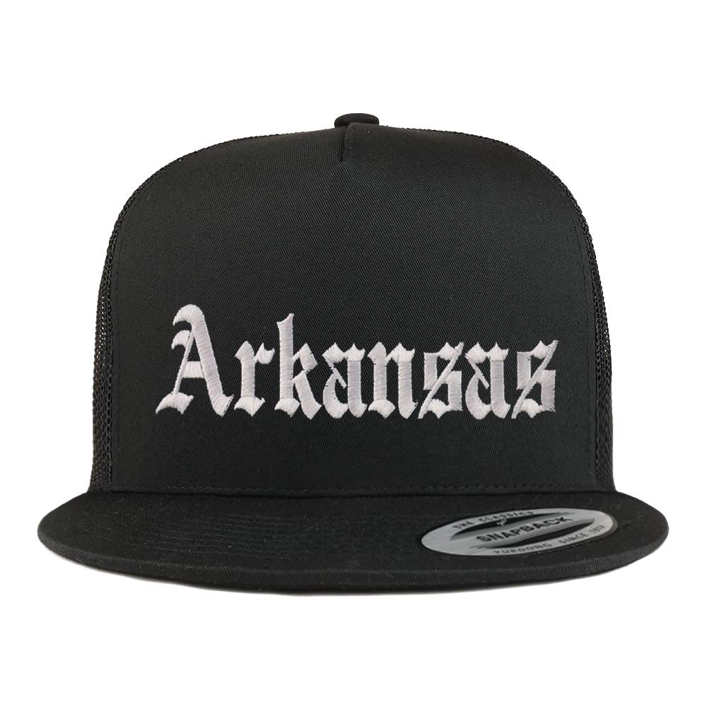 Trendy Apparel Shop Arkansas State Old English 5 Panel Flatbill Trucker Mesh Cap