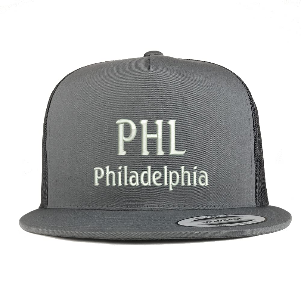 Trendy Apparel Shop PHL Philadelphia Embroidered 5 Panel Flatbill Trucker Cap