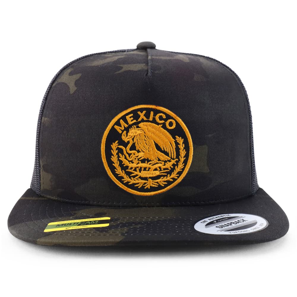 Trendy Apparel Shop Circular Mexico Patch 5 Panel Flatbill Trucker Cap