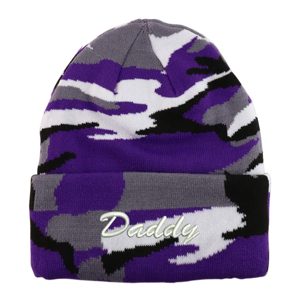 Trendy Apparel Shop Daddy Script Font Embroidered Made in USA Camo Beanie