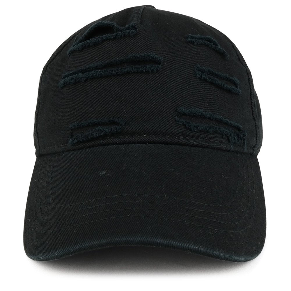 Trendy Apparel Shop Distressed Unstructured Frayed Five Panel Cotton Baseball Cap