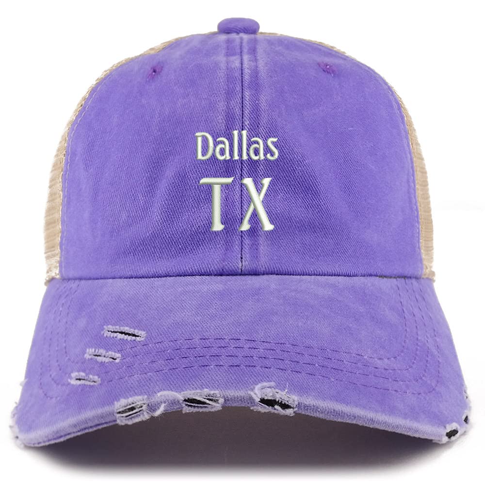 Trendy Apparel Shop Dallas TX Embroidered Frayed Bill Trucker Mesh Back Cap