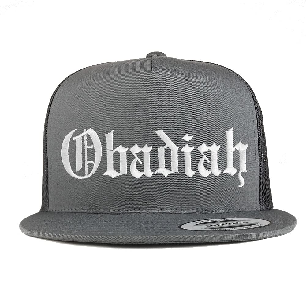 Trendy Apparel Shop Obadiah Old English 5 Panel Flatbill Trucker Cap