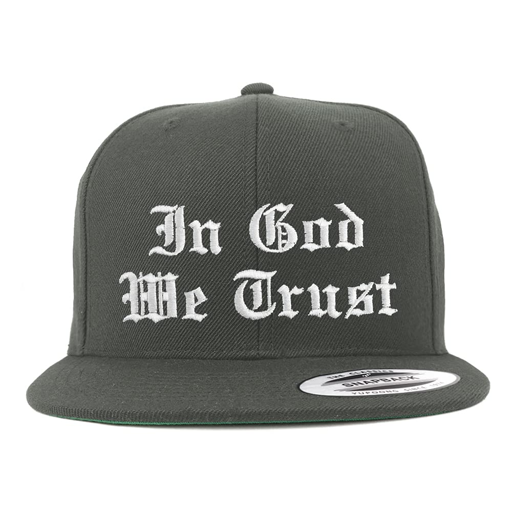 Trendy Apparel Shop in God We Trust Old English Embroidered Flatbill Snapback