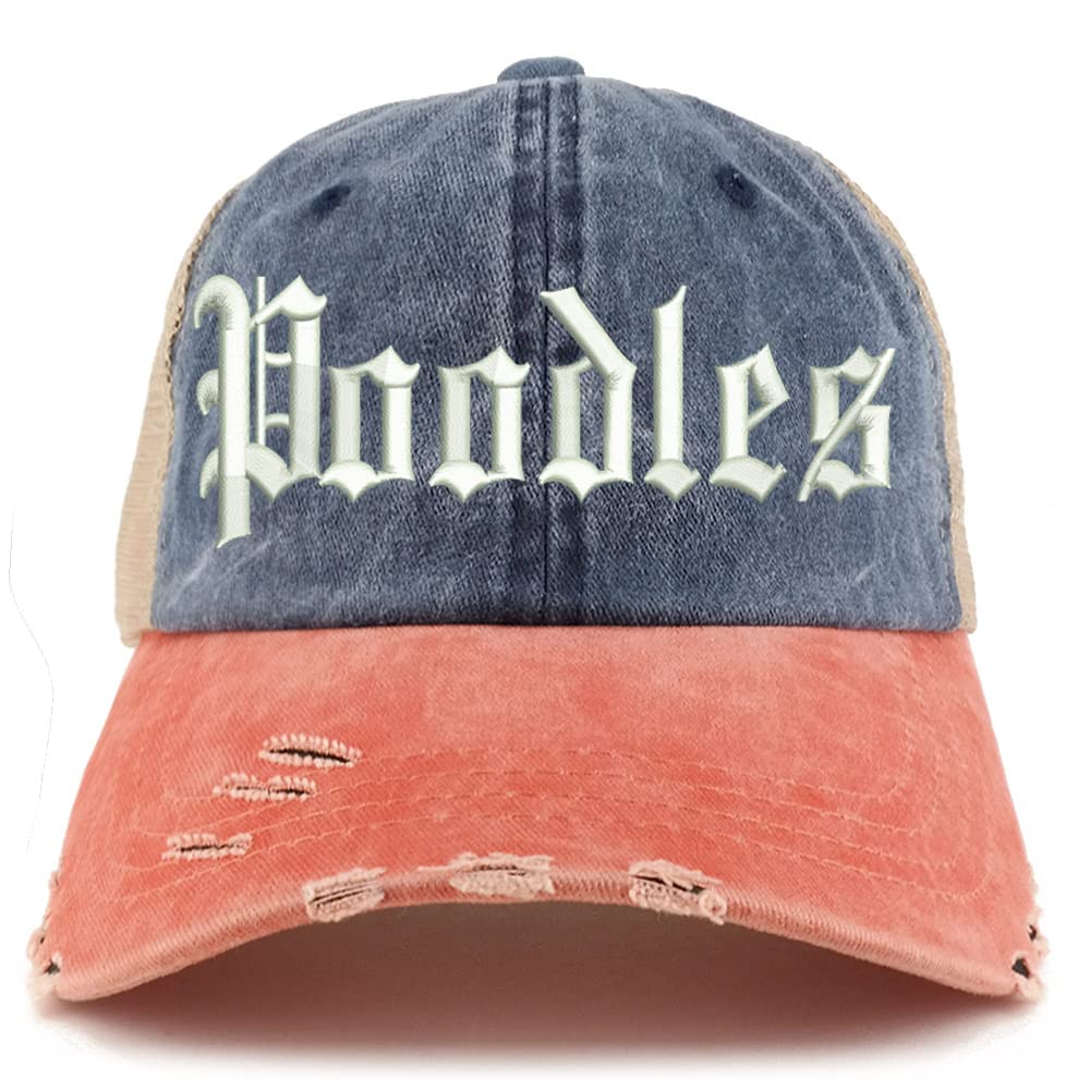 Trendy Apparel Shop Old English Poodles Frayed Bill Trucker Mesh Back Cap