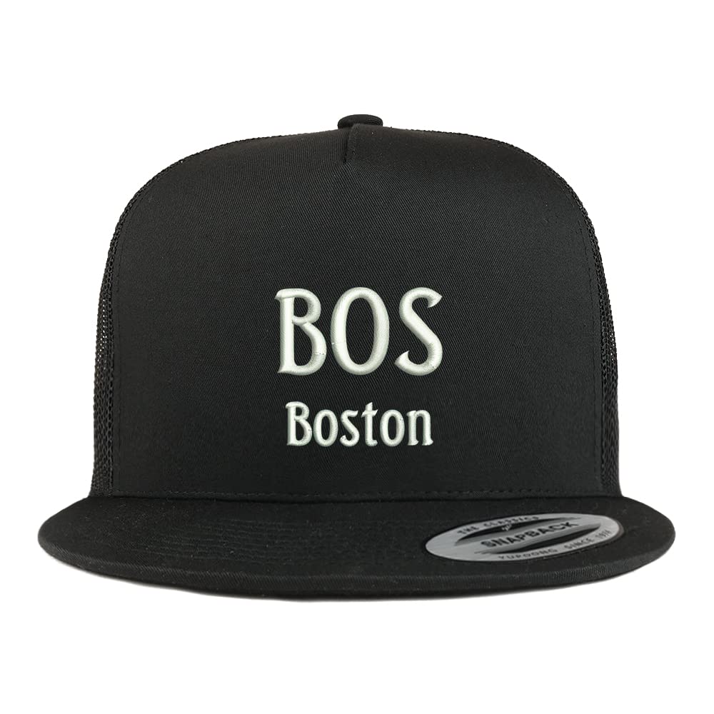 Trendy Apparel Shop BOS Boston Embroidered 5 Panel Flatbill Trucker Cap