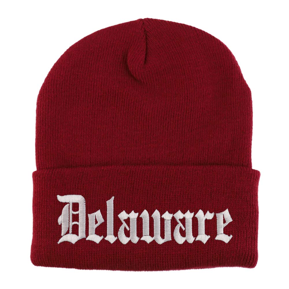 Trendy Apparel Shop Delaware State Old English Embroidered Long Cuff Beanie