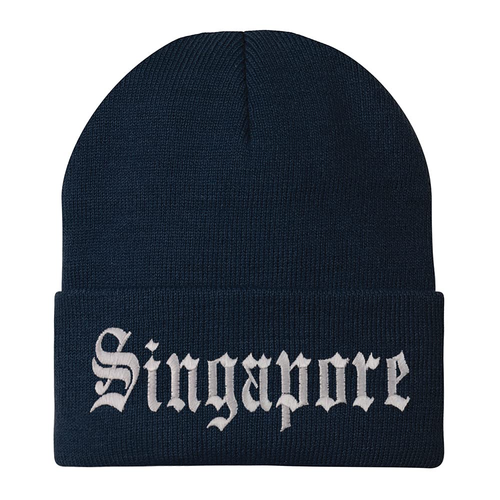 Trendy Apparel Shop Singapore Old English Embroidered Long Cuff Beanie