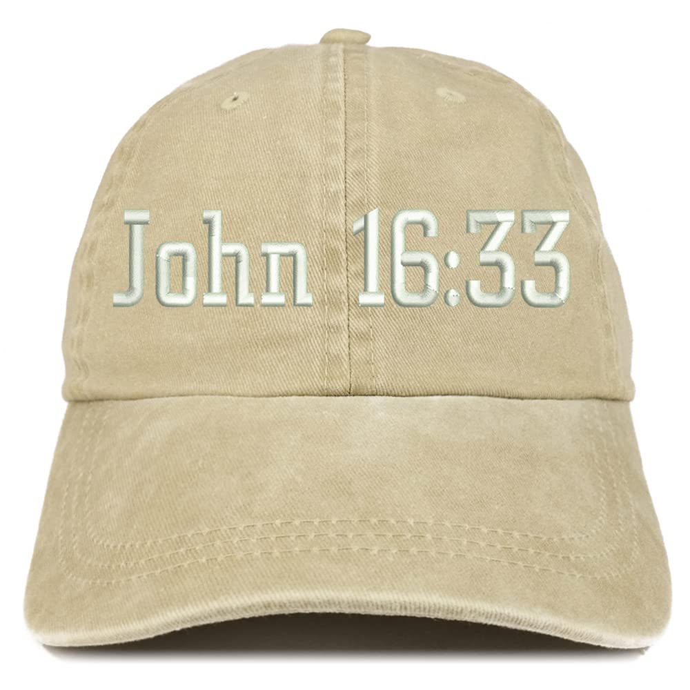 Trendy Apparel Shop John 16:33 Washed Pigment Dyed Baseball Cap