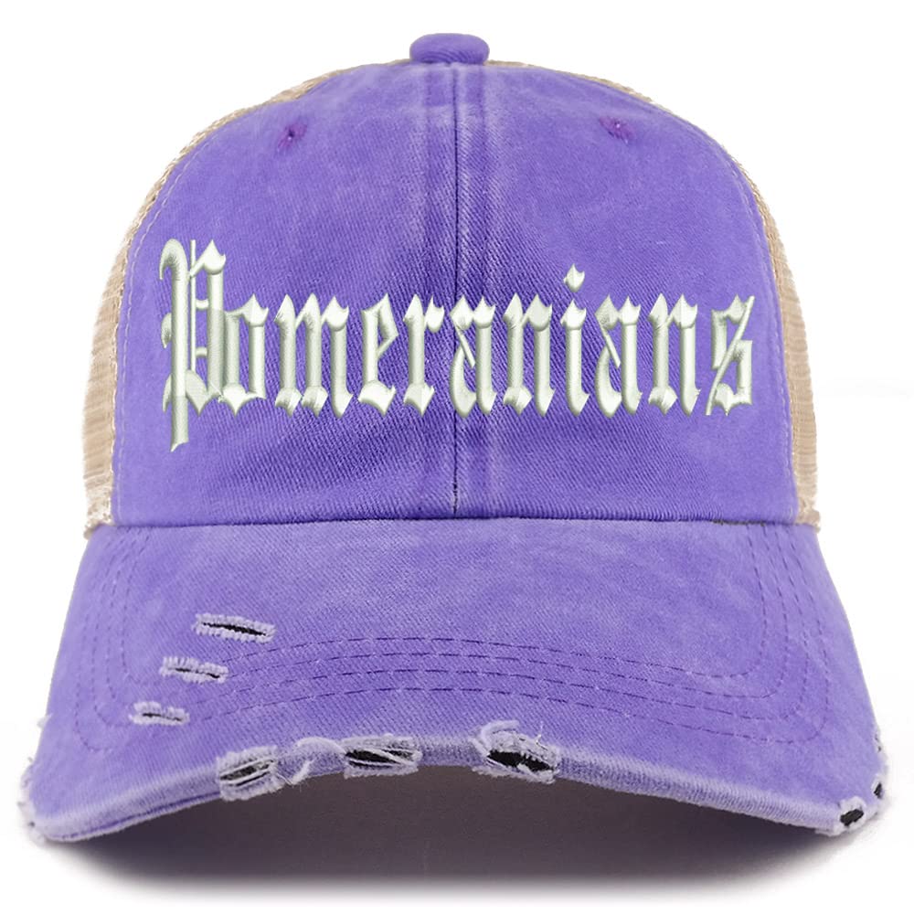 Trendy Apparel Shop Old English Pomeranians Frayed Bill Trucker Mesh Back Cap