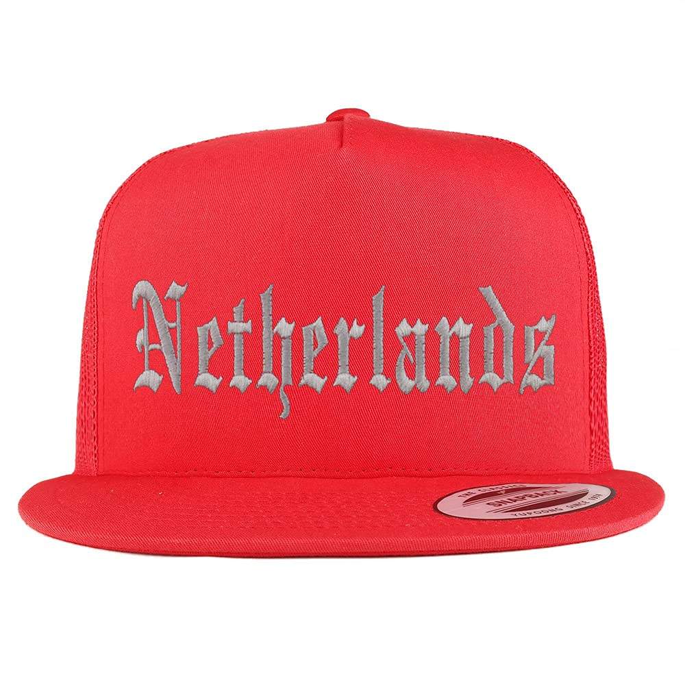 Trendy Apparel Shop Netherlands Old English 5 Panel Flatbill Trucker Cap