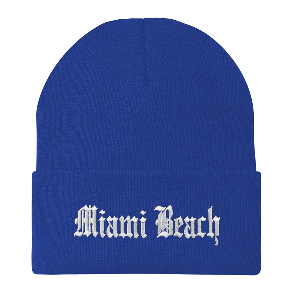 Trendy Apparel Shop Miami Beach Old English Embroidered Long Cuff Beanie