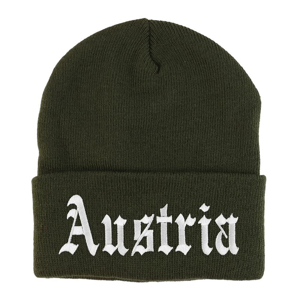 Trendy Apparel Shop Austria Old English Embroidered Long Cuff Beanie