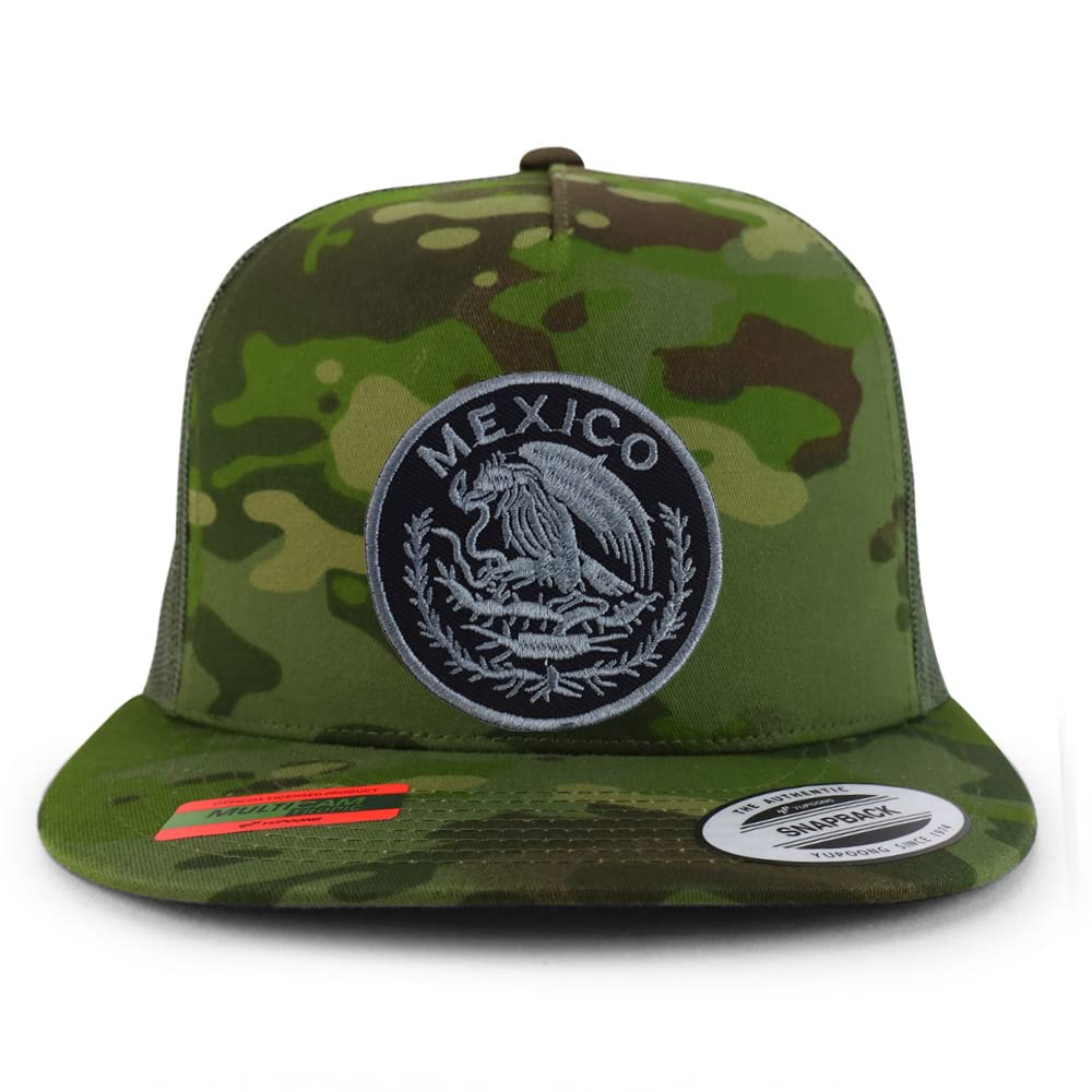 Trendy Apparel Shop Circular Mexico Patch 5 Panel Flatbill Trucker Cap