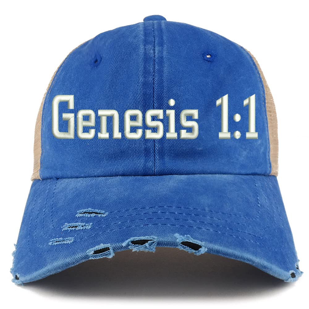 Trendy Apparel Shop Genesis 1:1 Frayed Bill Trucker Mesh Back Cap