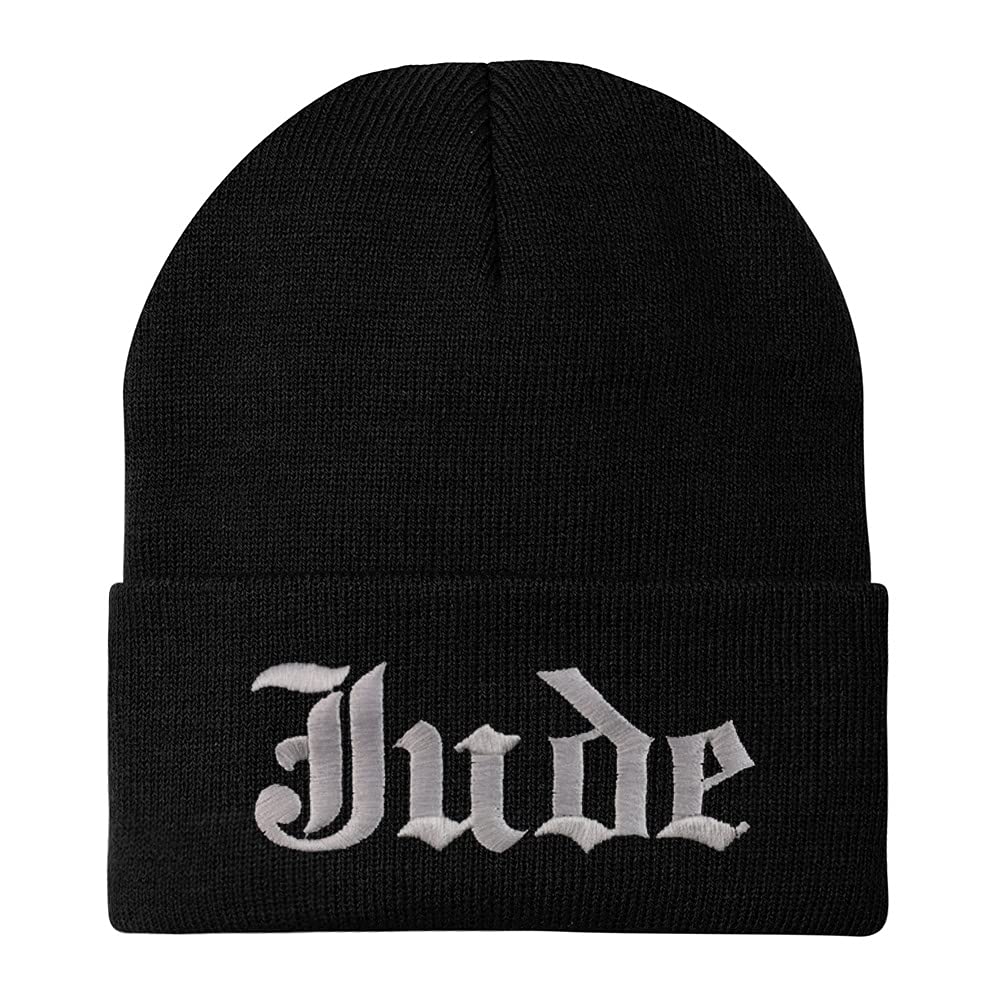 Trendy Apparel Shop Jude Old English Embroidered Long Cuff Beanie