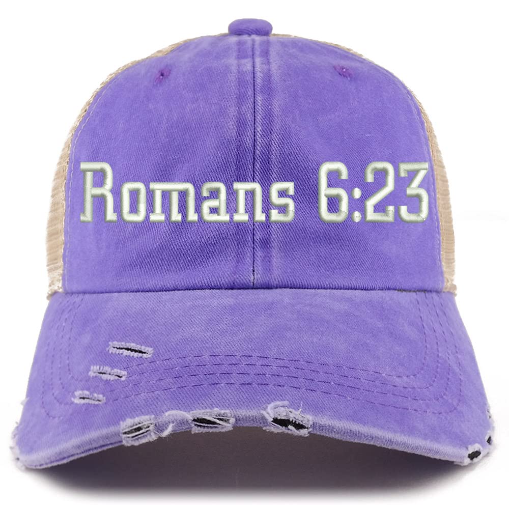 Trendy Apparel Shop Romans 6:23 Frayed Bill Trucker Mesh Back Cap