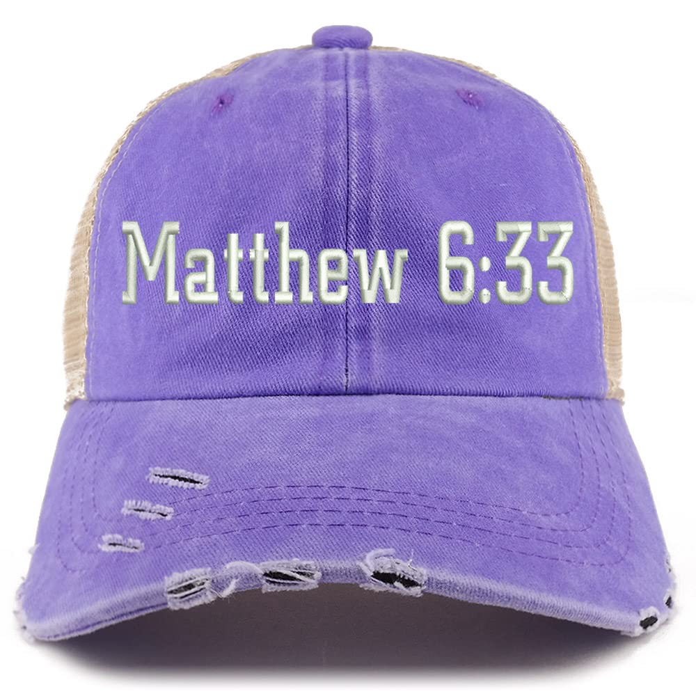 Trendy Apparel Shop Matthew 6:33 Frayed Bill Trucker Mesh Back Cap
