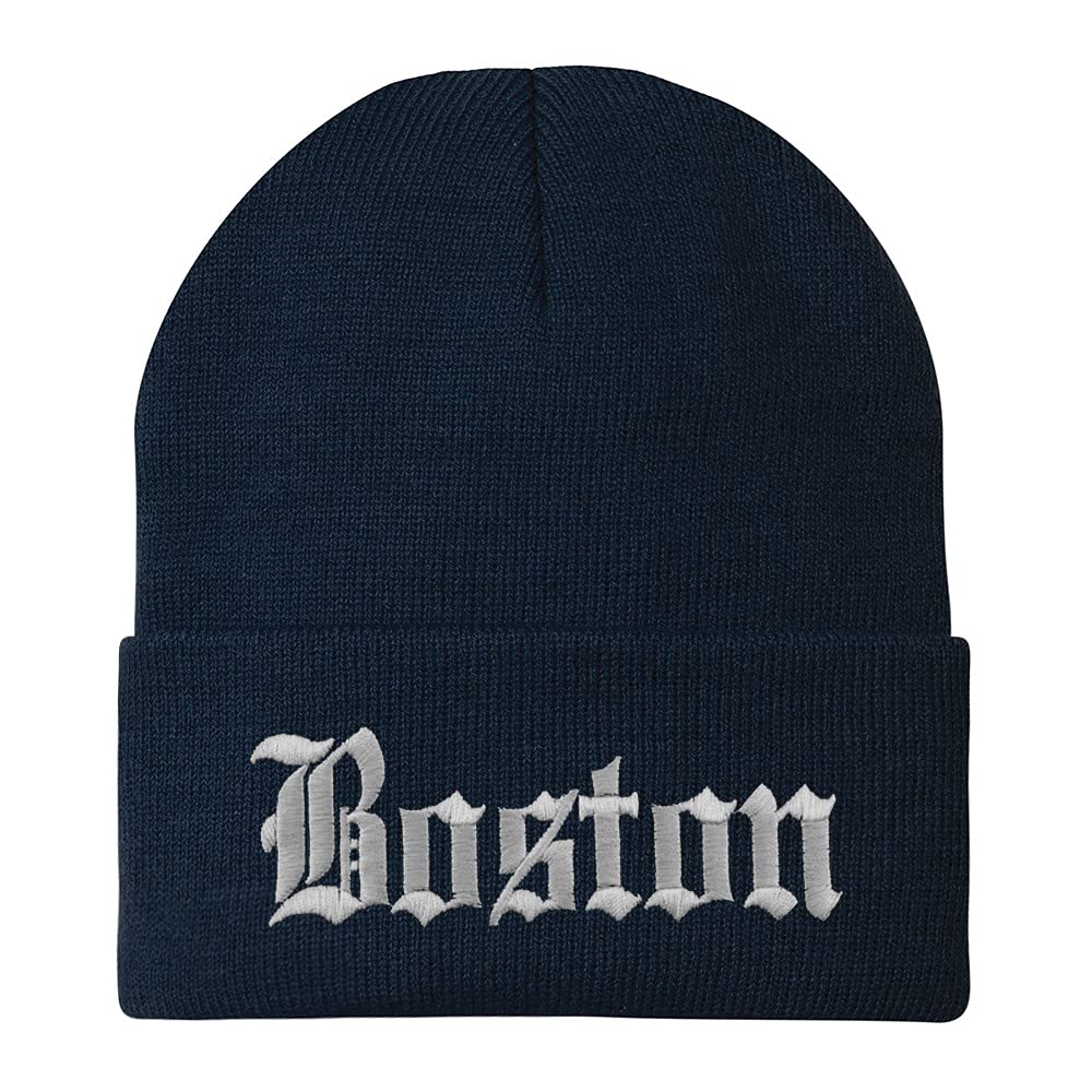 Trendy Apparel Shop Boston Old English Embroidered Long Cuff Beanie