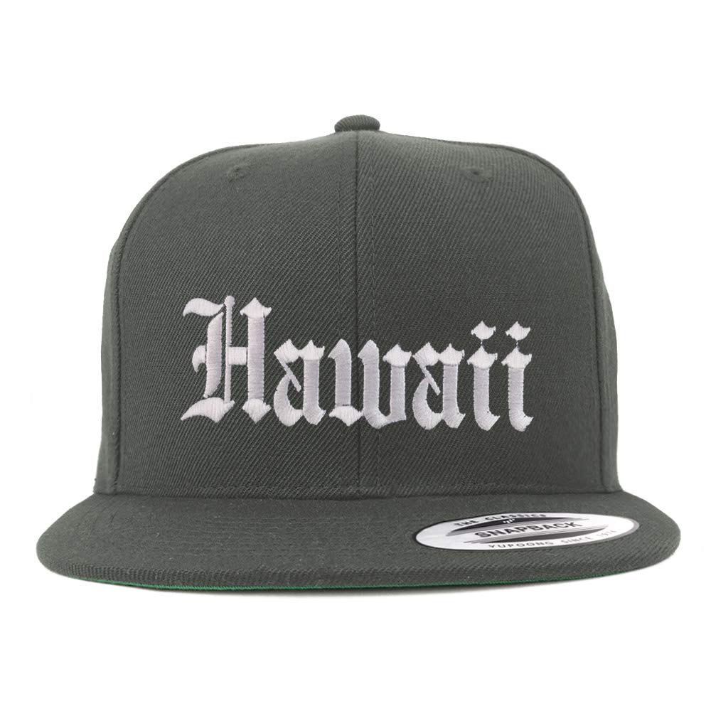Trendy Apparel Shop Hawaii State Old English Embroidered Flatbill Snapback