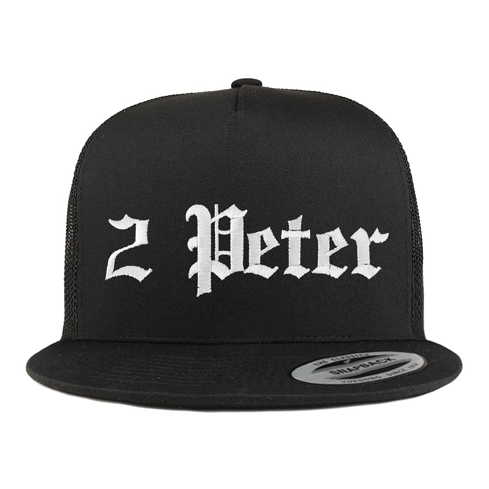 Trendy Apparel Shop 2 Peter Old English 5 Panel Flatbill Trucker Cap
