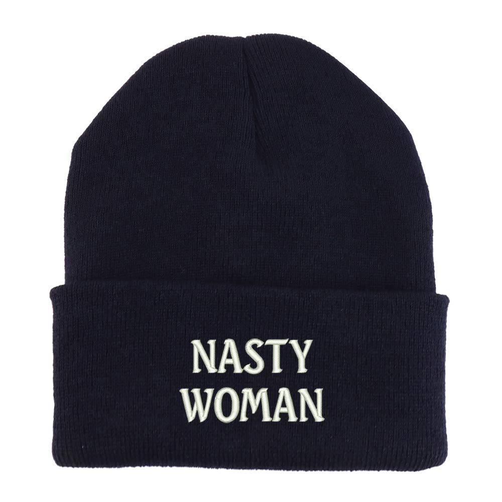 Trendy Apparel Shop Nasty Woman Embroidered Made in USA Cuff Folded Acylic Knit Winter Beanie Hat