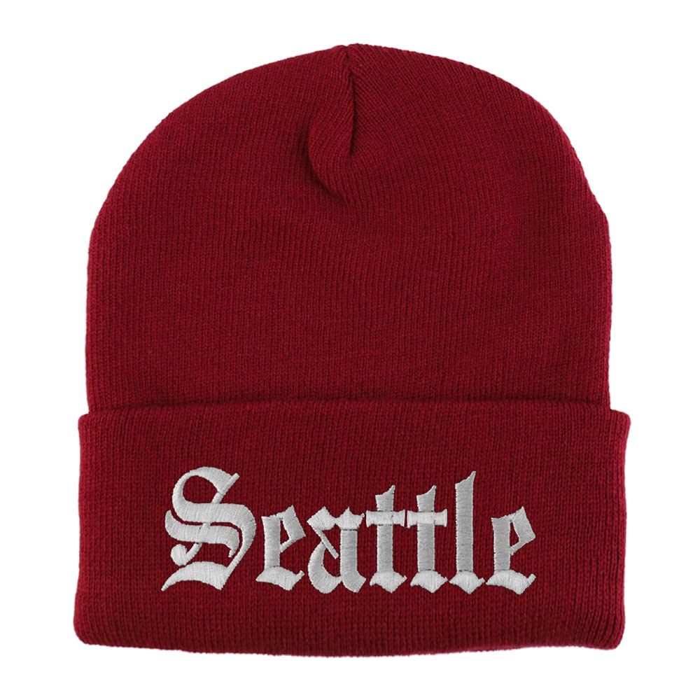Trendy Apparel Shop Seattle Old English Embroidered Long Cuff Beanie
