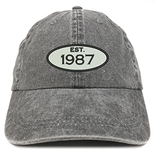 Trendy Apparel Shop Established 1987 Embroidered 37th Birthday Gift Pigment Dyed Washed Cotton Cap