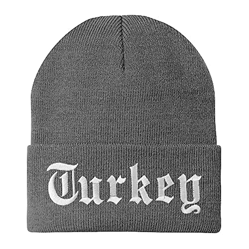 Trendy Apparel Shop Turkey Old English Embroidered Long Cuff Beanie