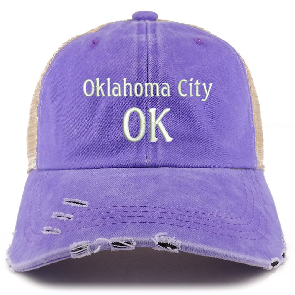 Trendy Apparel Shop Oklahoma City OK Embroidered Frayed Bill Trucker Mesh Back Cap