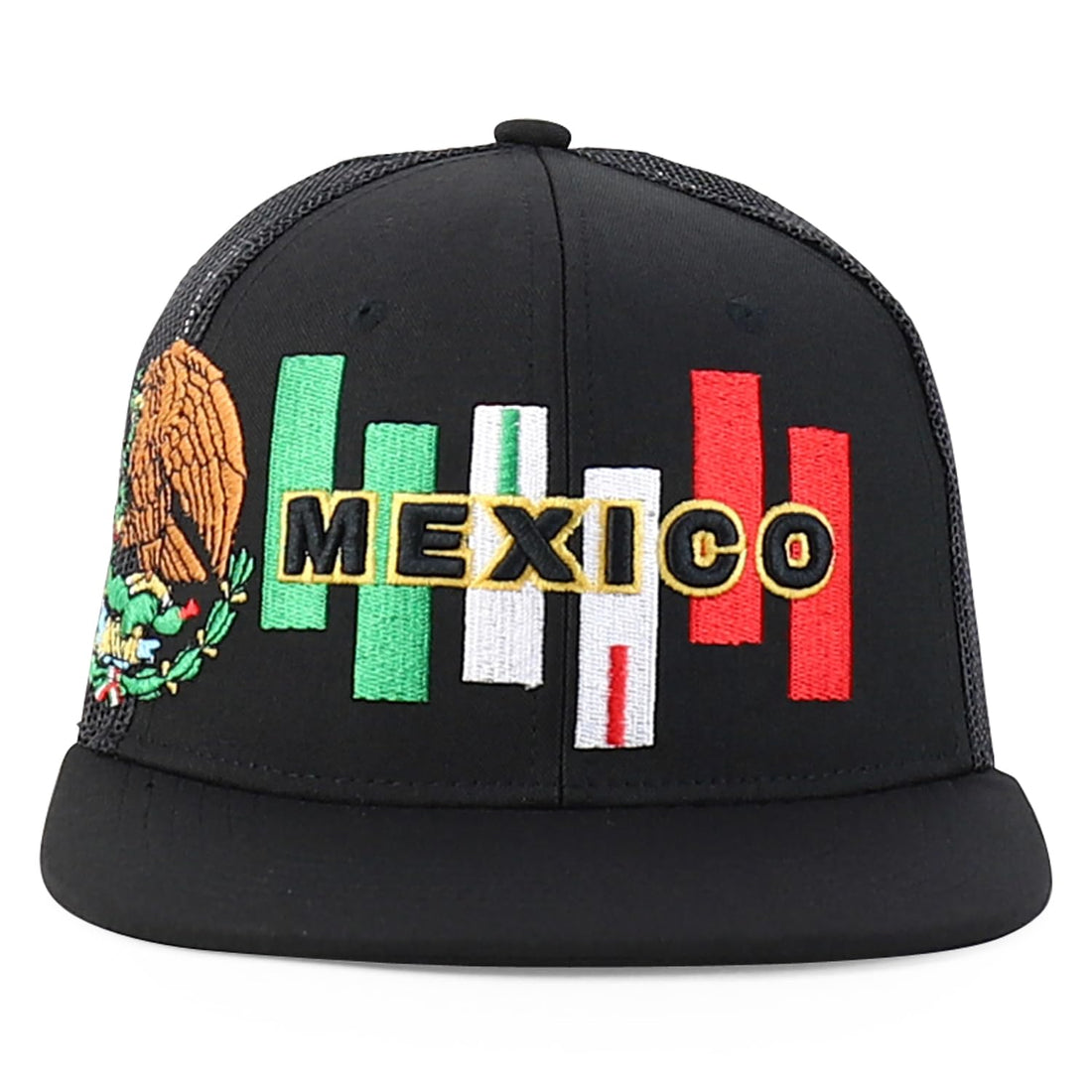 Trendy Apparel Shop 6 Panel Structured 3D Mexico Embroidered Flatbill Snapback Turcker Cap