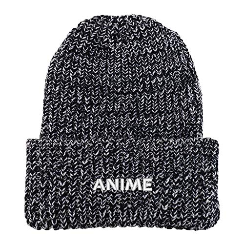 Trendy Apparel Shop Anime Embroidered Long Cuffed Thick Ribbed Knit Beanie