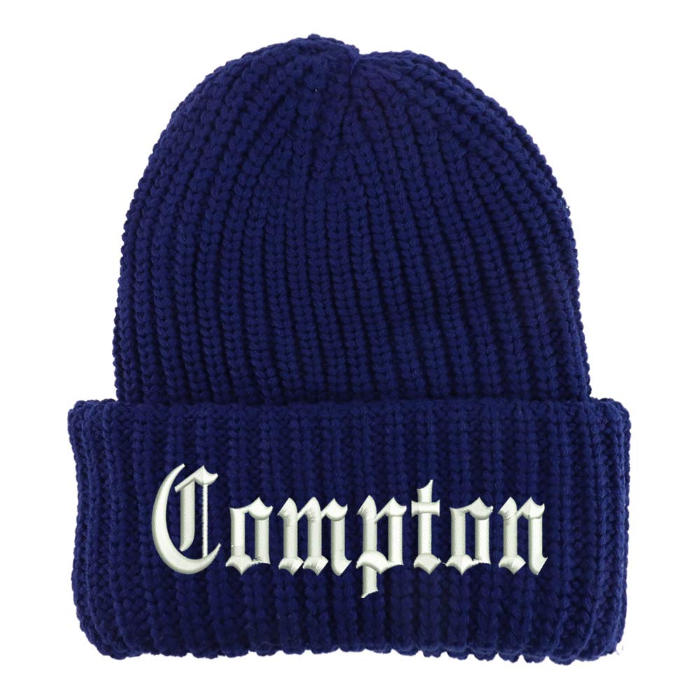 Trendy Apparel Shop Compton City Old English Long Cuffed Thick Ribbed Beanie