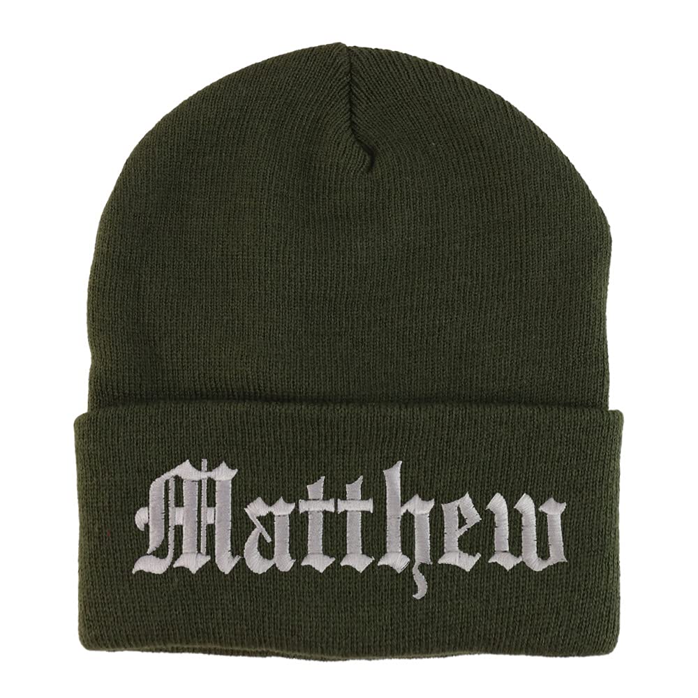 Trendy Apparel Shop Matthew Old English Embroidered Long Cuff Beanie
