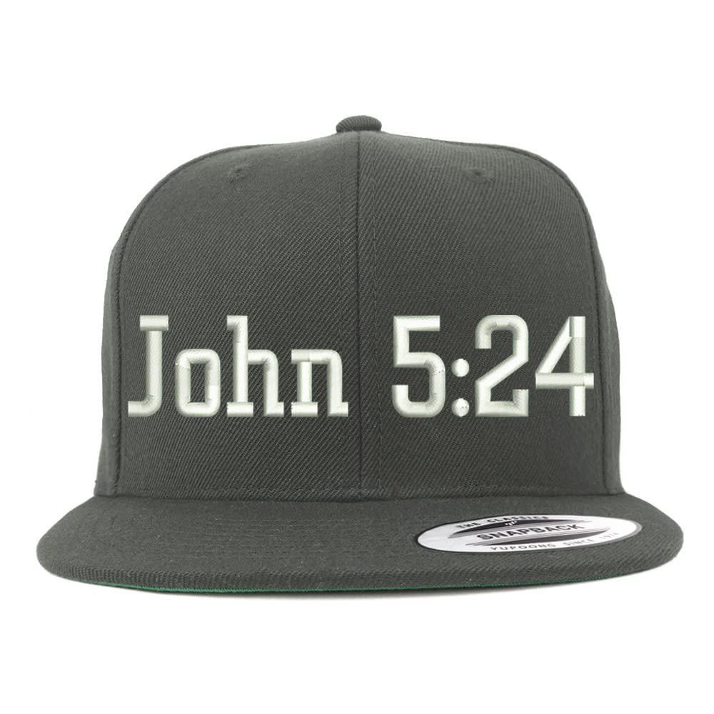 Trendy Apparel Shop John 5:24 Embroidered Flatbill Snapback