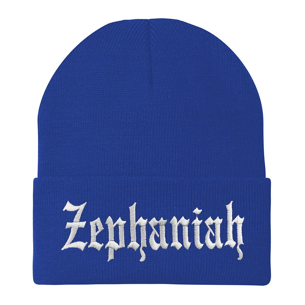 Trendy Apparel Shop Zephaniah Old English Embroidered Long Cuff Beanie