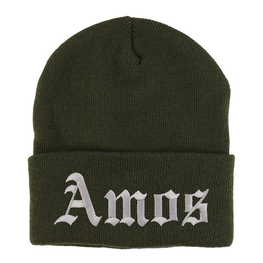 Trendy Apparel Shop Amos Old English Embroidered Long Cuff Beanie