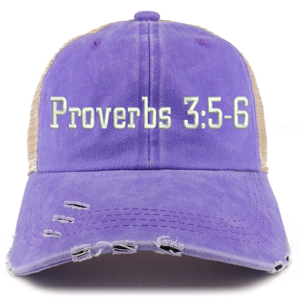 Trendy Apparel Shop Proverbs 3:5-6 Frayed Bill Trucker Mesh Back Cap
