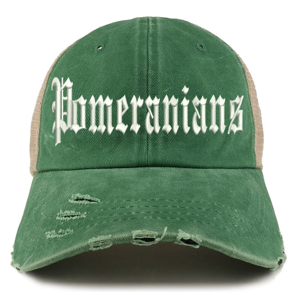 Trendy Apparel Shop Old English Pomeranians Frayed Bill Trucker Mesh Back Cap