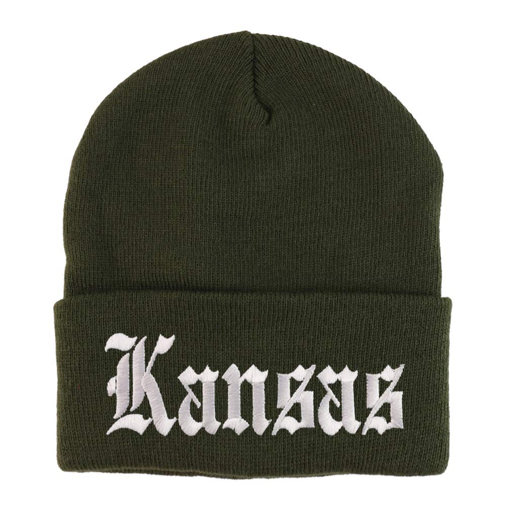 Trendy Apparel Shop Kansas State Old English Embroidered Long Cuff Beanie