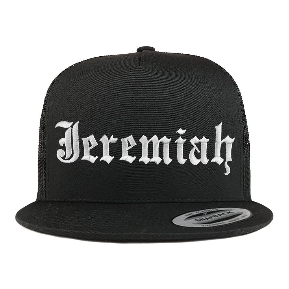 Trendy Apparel Shop Jeremiah Old English 5 Panel Flatbill Trucker Cap