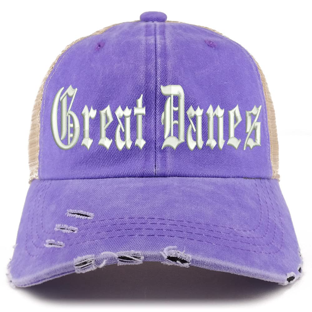 Trendy Apparel Shop Old English Great Danes Frayed Bill Trucker Mesh Back Cap