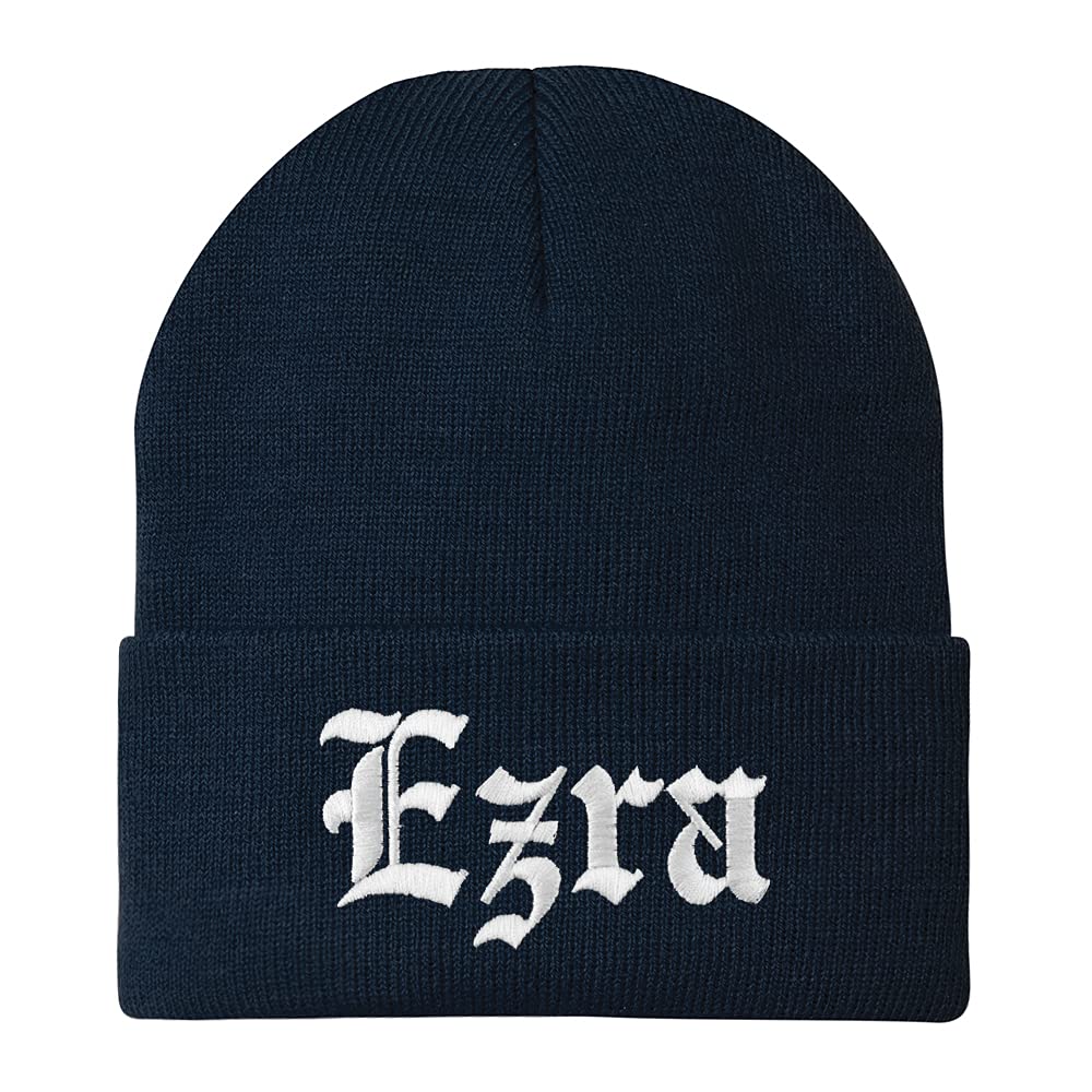 Trendy Apparel Shop Ezra Old English Embroidered Long Cuff Beanie